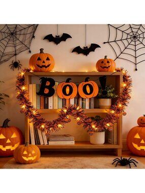 6M 20FT Halloween String Lights Garland with Orange Pumpkin Ghost Bat Ornaments